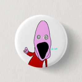Roze gehersenspoelde pop die wijst ronde button 3,2 cm