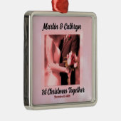 Roze Gehuwd met naam en eerste kerstjaar Metalen Ornament (Rechts)