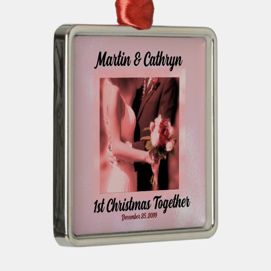 Roze Gehuwd met naam en eerste kerstjaar Metalen Ornament (Rechts)