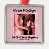 Roze Gehuwd met naam en eerste kerstjaar Metalen Ornament (Voorkant)