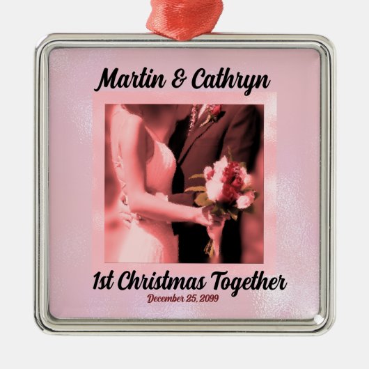 Roze Gehuwd met naam en eerste kerstjaar Metalen Ornament (Voorkant)