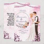 Roze geïllustreerde bruid en bruidegom bruiloft kaart (Voorkant / Achterkant)
