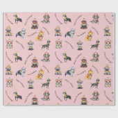 Roze Geïllustreerde Kerst Honden Patroon Vakantie Cadeaupapier (Vlak)