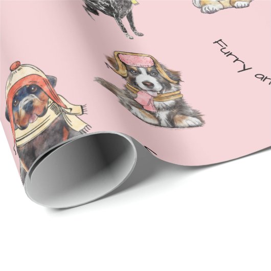 Roze Geïllustreerde Kerst Honden Patroon Vakantie Cadeaupapier (Rol Hoek)