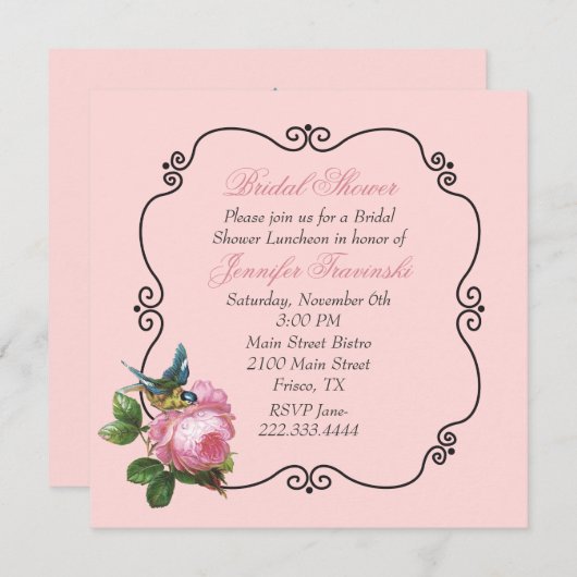 Roze  geïnspireerde bruidsdouche uitnodiging (Voorkant / Achterkant)