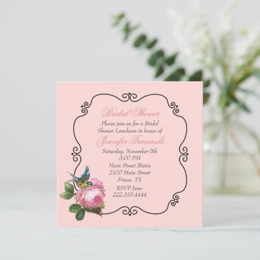 Roze  geïnspireerde bruidsdouche uitnodiging (Staand voorkant)