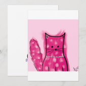 Roze Geïnspireerde Fluffy Cat Kaart (Voorkant / Achterkant)