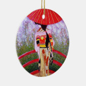 Roze Geisha kerstversiering Keramisch Ornament (Rechts)