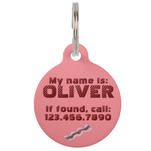 Roze geizende Bacon Strips Breakfast Dog Pet Tag Huisdierpenning
