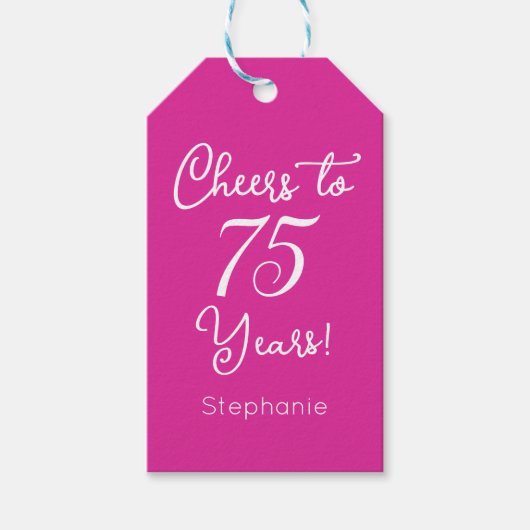 Roze gejuich voor 75 jaar 75ste verjaardag cadeaulabel (Voorkant)