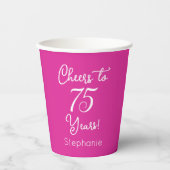Roze gejuich voor 75 jaar 75ste verjaardag papieren bekers (Voorkant)