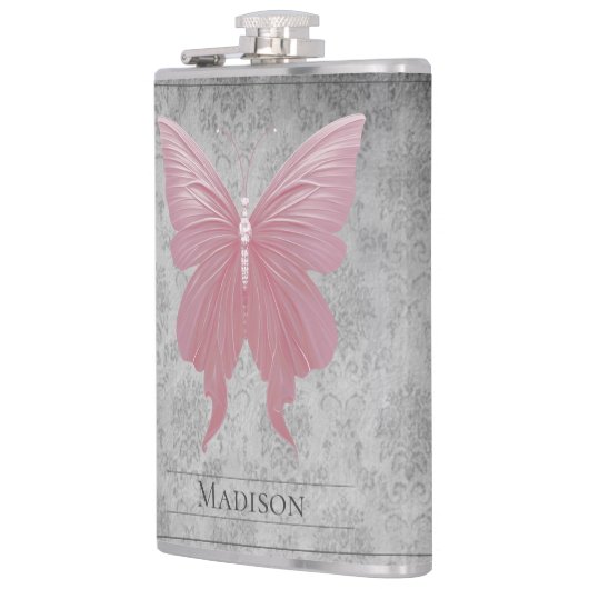 Roze gejuwelde vlinderfles heupfles (Links)