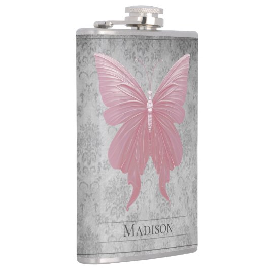 Roze gejuwelde vlinderfles heupfles (Rechts)