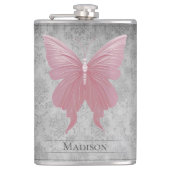 Roze gejuwelde vlinderfles heupfles (Voorkant)