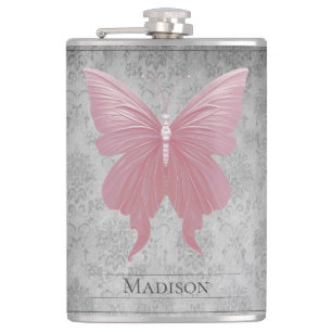 Roze gejuwelde vlinderfles heupfles