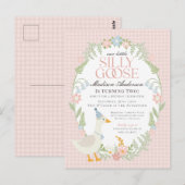 Roze Gekke Gans Bloemen Gingham Verjaardagsfeest Briefkaart (Voorkant / Achterkant)