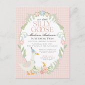 Roze Gekke Gans Bloemen Gingham Verjaardagsfeest Briefkaart (Voorkant)