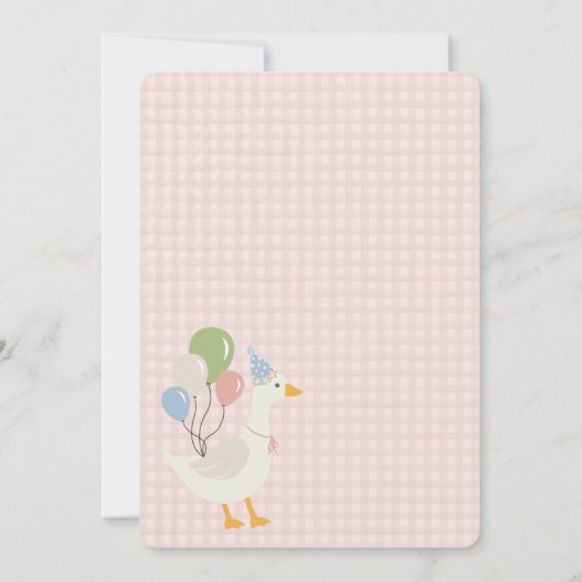 Roze Gekke Gans Bloemen Gingham Verjaardagsfeest Kaart (Achterkant)