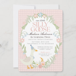 Roze Gekke Gans Bloemen Gingham Verjaardagsfeest Kaart