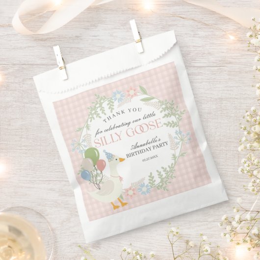 Roze Gekke Gans Bloemen Gingham Verjaardagsgunsten Bedankzakje (Geknipt)