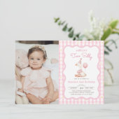 Roze Gekke Gans Daisy Gingham 2e verjaardag foto Kaart (Staand voorkant)