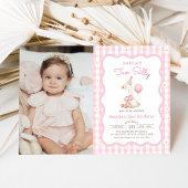 Roze Gekke Gans Daisy Gingham 2e verjaardag foto Kaart