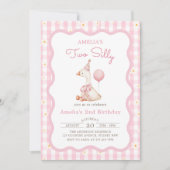 Roze Gekke Gans Daisy Gingham 2e verjaardag Kaart (Voorkant)