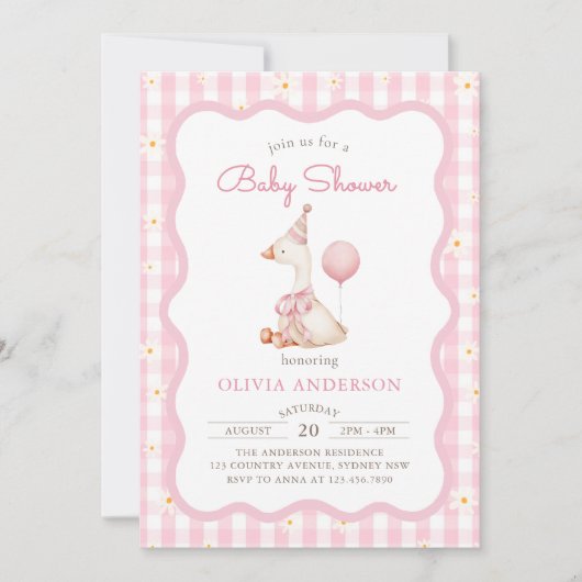 Roze Gekke Gans Daisy Gingham Baby shower Kaart (Voorkant)