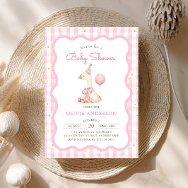 Roze Gekke Gans Daisy Gingham Baby shower Kaart