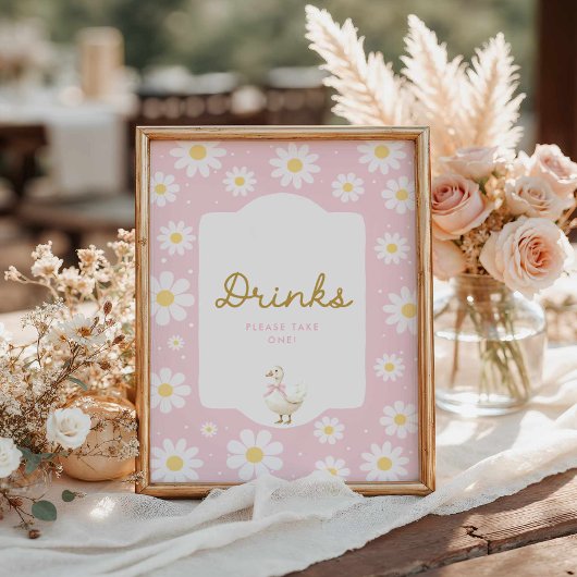 Roze Gekke Gans en Daisy Drink Bar Sign Poster