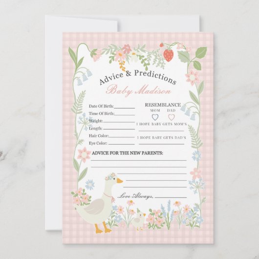 Roze Gekke Gans Floral Gingham Advies voor Baby Kaart (Voorkant)