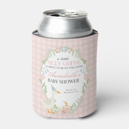 Roze Gekke Gans Floral Gingham Baby shower Favorie Blikjeskoeler (Blikje Voorkant)