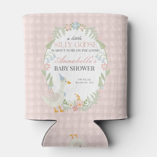 Roze Gekke Gans Floral Gingham Baby shower Favorie Blikjeskoeler (Achterkant)