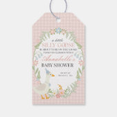 Roze Gekke Gans Floral Gingham Baby shower Favorie Cadeaulabel (Achterkant)