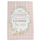 Roze Gekke Gans Floral Gingham Baby shower Favorie Medium Cadeauzakje (Achterkant)