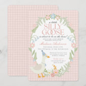 Roze Gekke Gans Floral Gingham Baby shower Kaart (Voorkant / Achterkant)