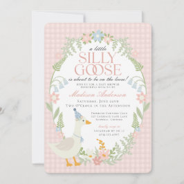 Roze Gekke Gans Floral Gingham Baby shower Kaart