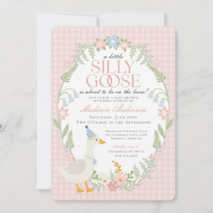 Roze Gekke Gans Floral Gingham Baby shower Kaart