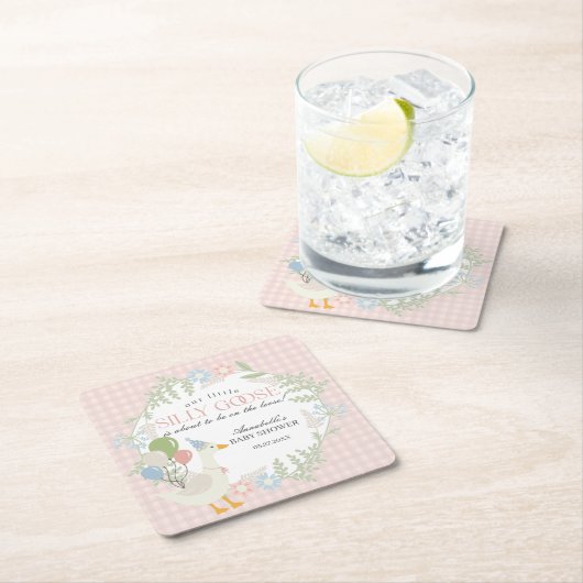 Roze Gekke Gans Floral Gingham Baby shower Kartonnen Onderzetters (Insitu)