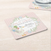 Roze Gekke Gans Floral Gingham Baby shower Kartonnen Onderzetters (Schuin)