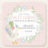 Roze Gekke Gans Floral Gingham Baby shower Kartonnen Onderzetters (Voorkant)