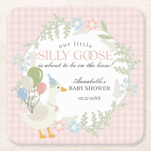 Roze Gekke Gans Floral Gingham Baby shower Kartonnen Onderzetters