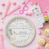 Roze Gekke Gans Floral Gingham Baby shower Papieren Bordje (Feest)