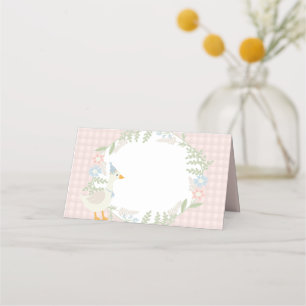 Roze Gekke Gans Floral Gingham Baby shower Plaatskaartje