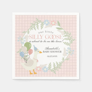 Roze Gekke Gans Floral Gingham Baby shower Servet
