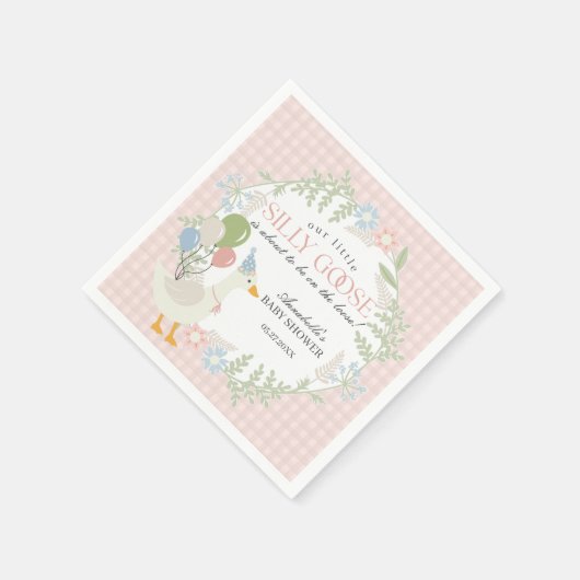Roze Gekke Gans Floral Gingham Baby shower Servet (Hoek)