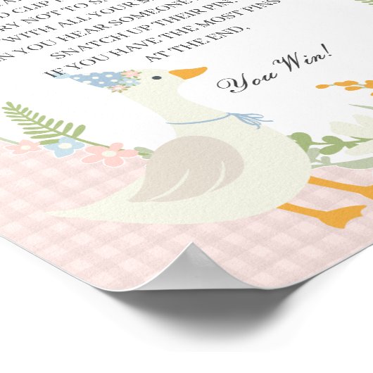 Roze Gekke Gans Floral Gingham Dont Say Baby Game Poster (Hoek)