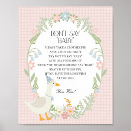 Roze Gekke Gans Floral Gingham Dont Say Baby Game Poster