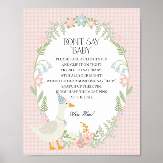 Roze Gekke Gans Floral Gingham Dont Say Baby Game Poster (Voorkant)