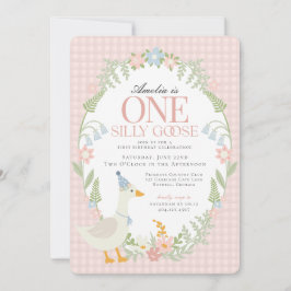 Roze Gekke Gans Floral Gingham eerste verjaardag Kaart